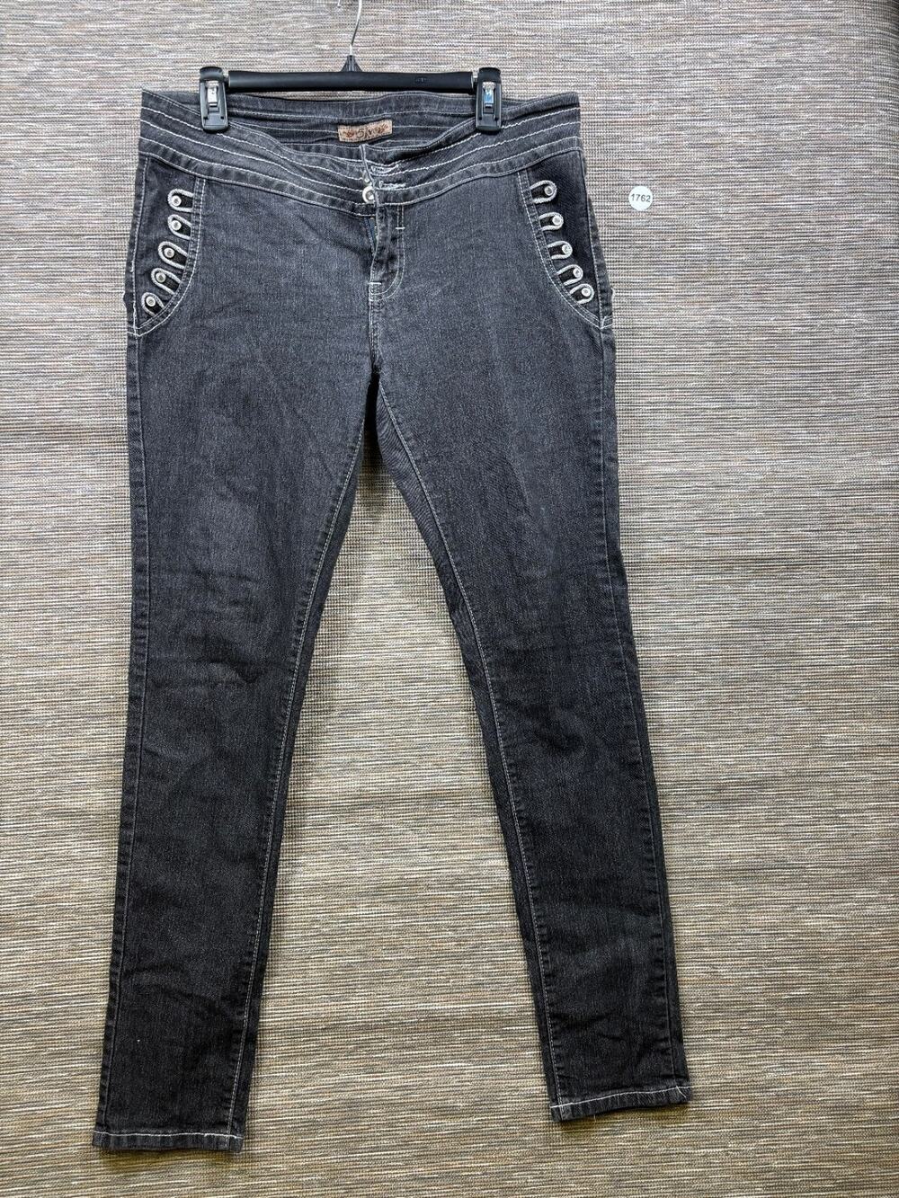 Give Me Five Skinny Jeans Juniors 15 Dark Wash Rhinestone Mid Rise Denim Stretch